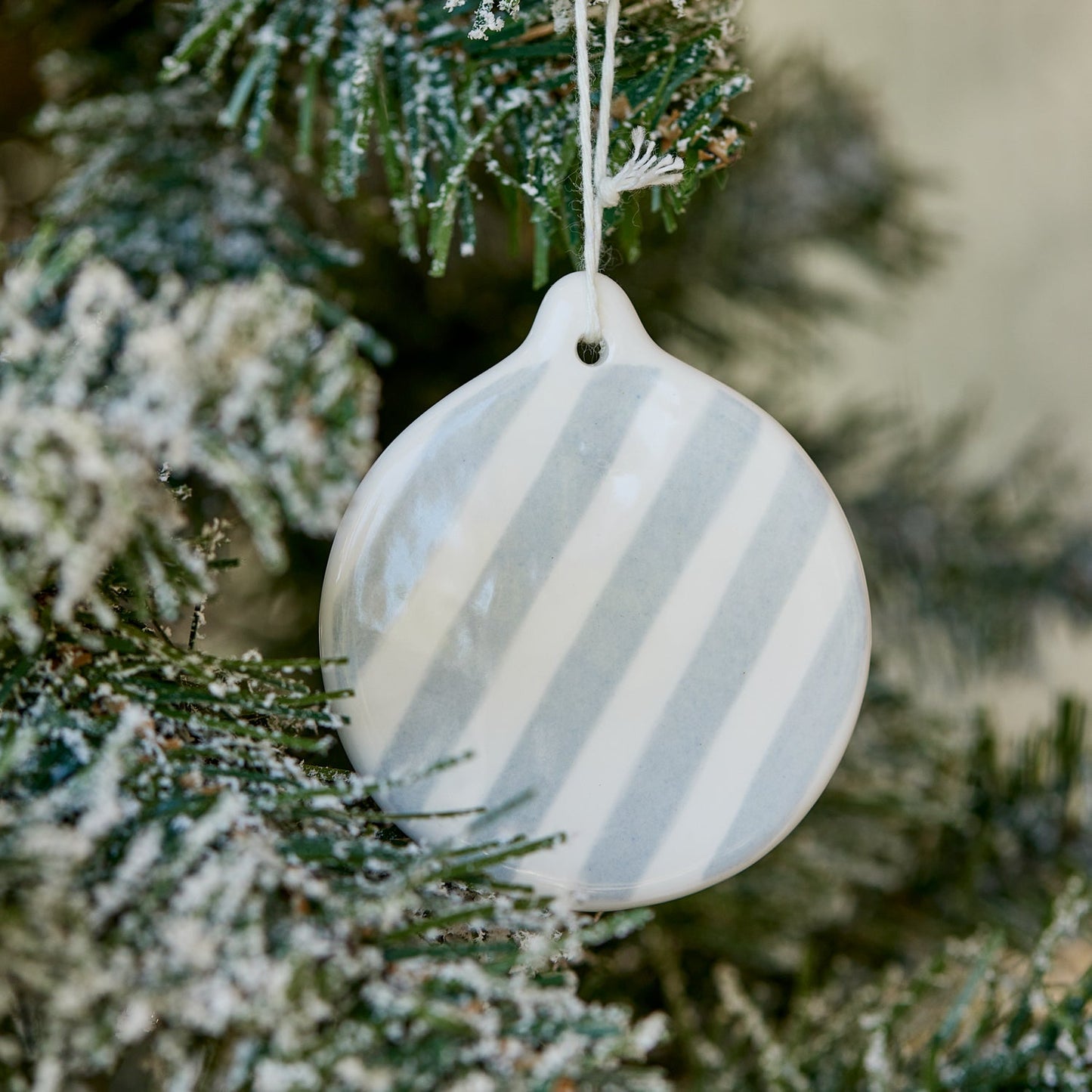 Juniper Stripe Hand Painted Round Tree Decoration