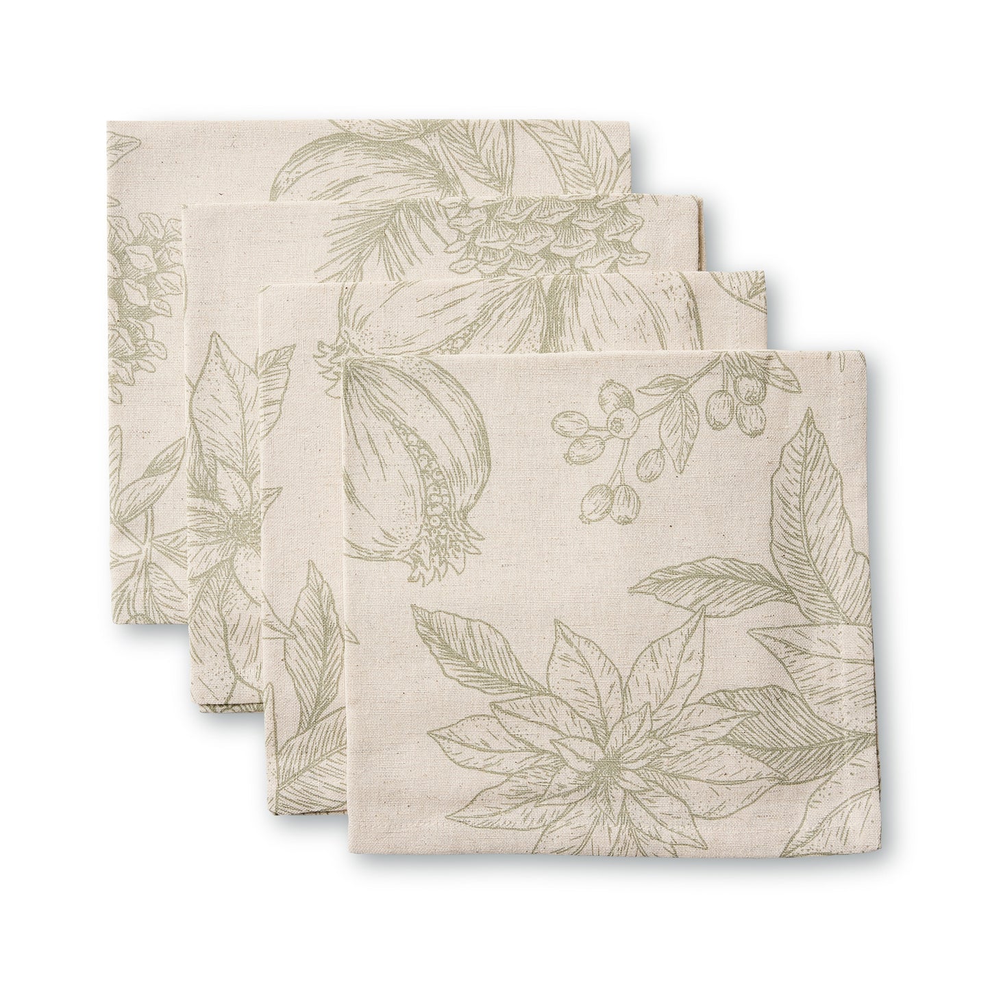 Poinsettia Olive/Flax Napkin Set 4