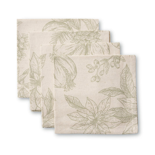 Poinsettia Olive/Flax Napkin Set 4