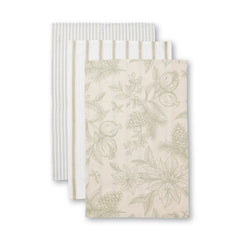 Poinsettia Olive/Flax Teatowel Pack 3