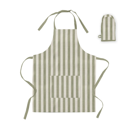 Estelle Green Stripe Apron + Glove Set