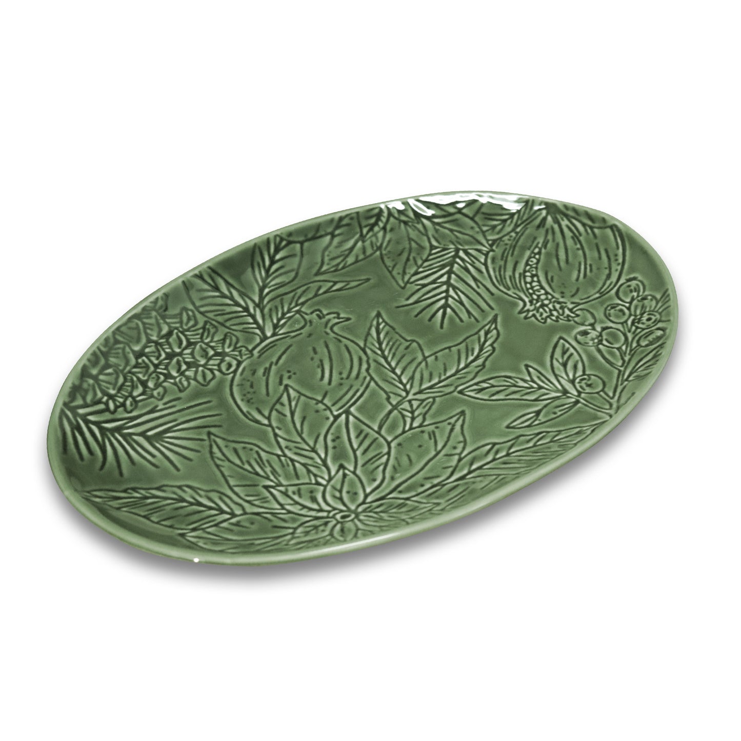 Poinsettia Green Engraved Platter 36X24X25Cm