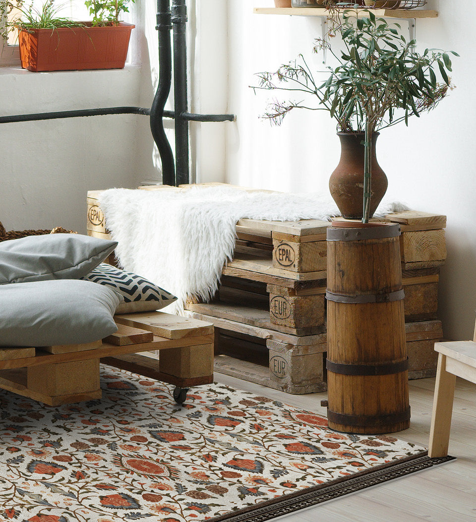 Bohemian Garden White Vinyl Rug Alternative Lifestyle