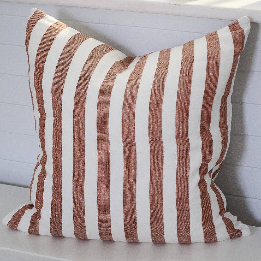 Santi Linen Cushion - White/Nutmeg Stripe