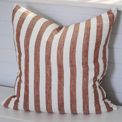 Santi Linen Cushion - White/Nutmeg Stripe