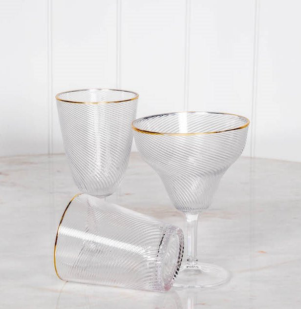 17E - Acrylic Wine Glass Stripe/W Gold Rim