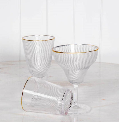17E - Acrylic Wine Glass Stripe/W Gold Rim