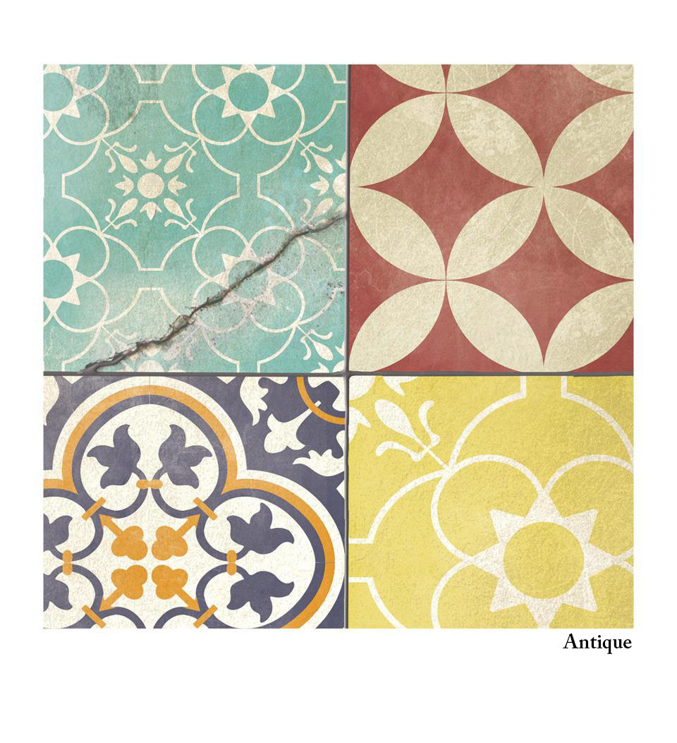 Eclectic Colourful Antique Vinyl Rug Detailed