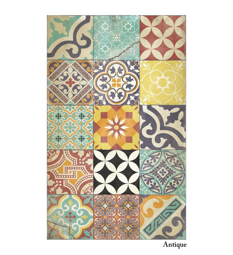 Eclectic Colourful Antique Vinyl Rug Alternative View