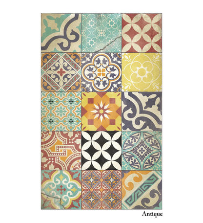 Eclectic Colourful Antique Vinyl Rug Alternative View