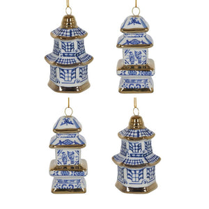 Chinoiserie Pagoda Hanging Ornaments Box Of 4