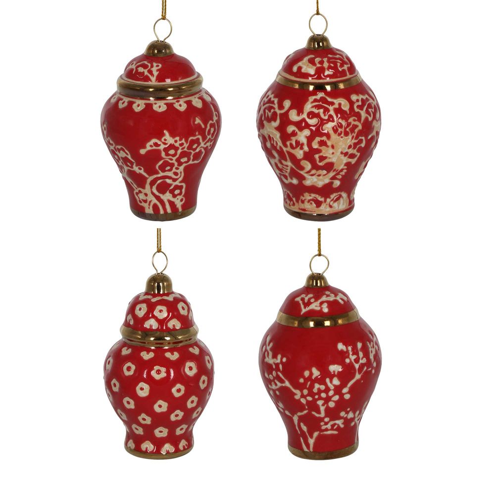 Blossom Ginger Jar Ornaments Red Box Of 4