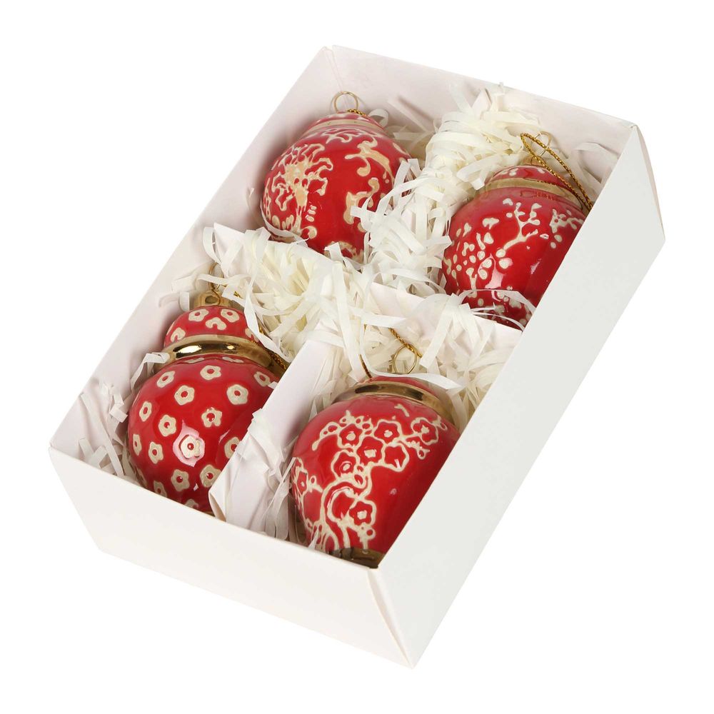 Blossom Ginger Jar Ornaments Red Box Of 4