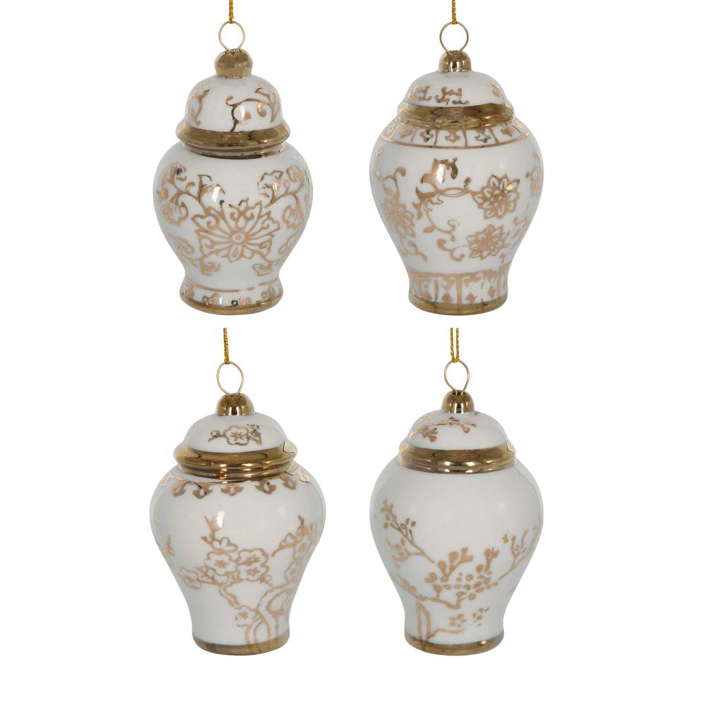 Blossom Ginger Jar Ornaments Gold Box Of 4