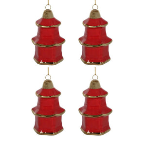 Pagoda Hanging Ornaments Box Of 4 Red