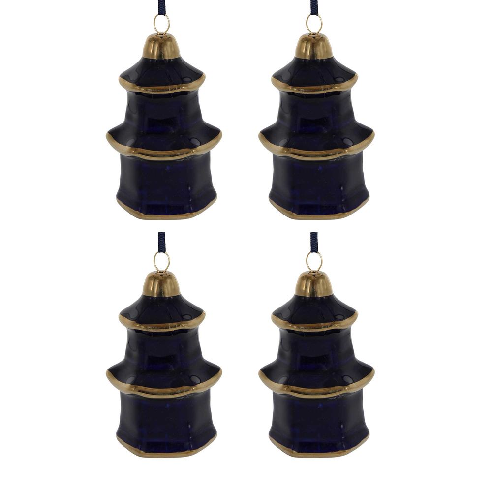 Pagoda Hanging Ornaments Box Of 4 Navy