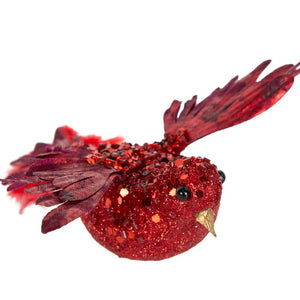 Flutter Sparkly Clip On Bird Decoration Red