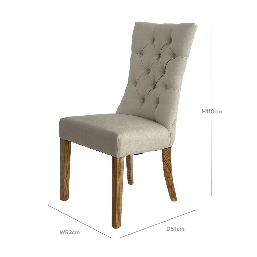 Diana Buttoned Hamptons Dining Chair Beige Linen Blend