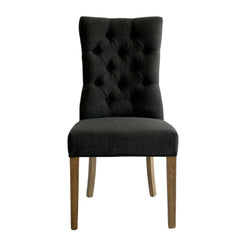 Diana Buttoned Hamptons Dining Chair Charcoal Linen Blend