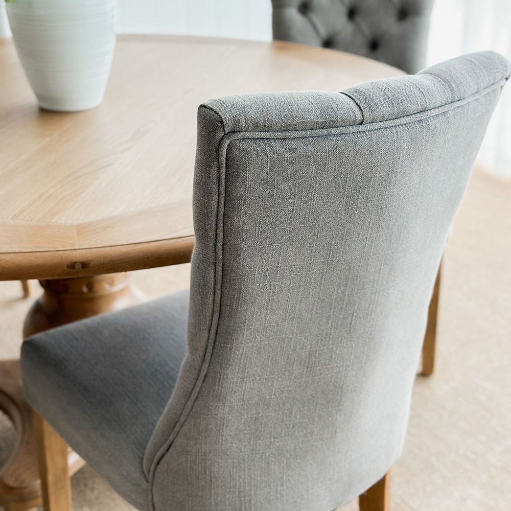 Diana Buttoned Hamptons Dining Chair Storm Grey Linen Blend