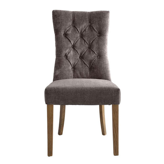 Diana Buttoned Hamptons Dining Chair Silver Grey Linen Blend