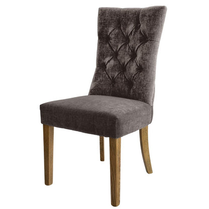 Diana Buttoned Hamptons Dining Chair Silver Grey Linen Blend