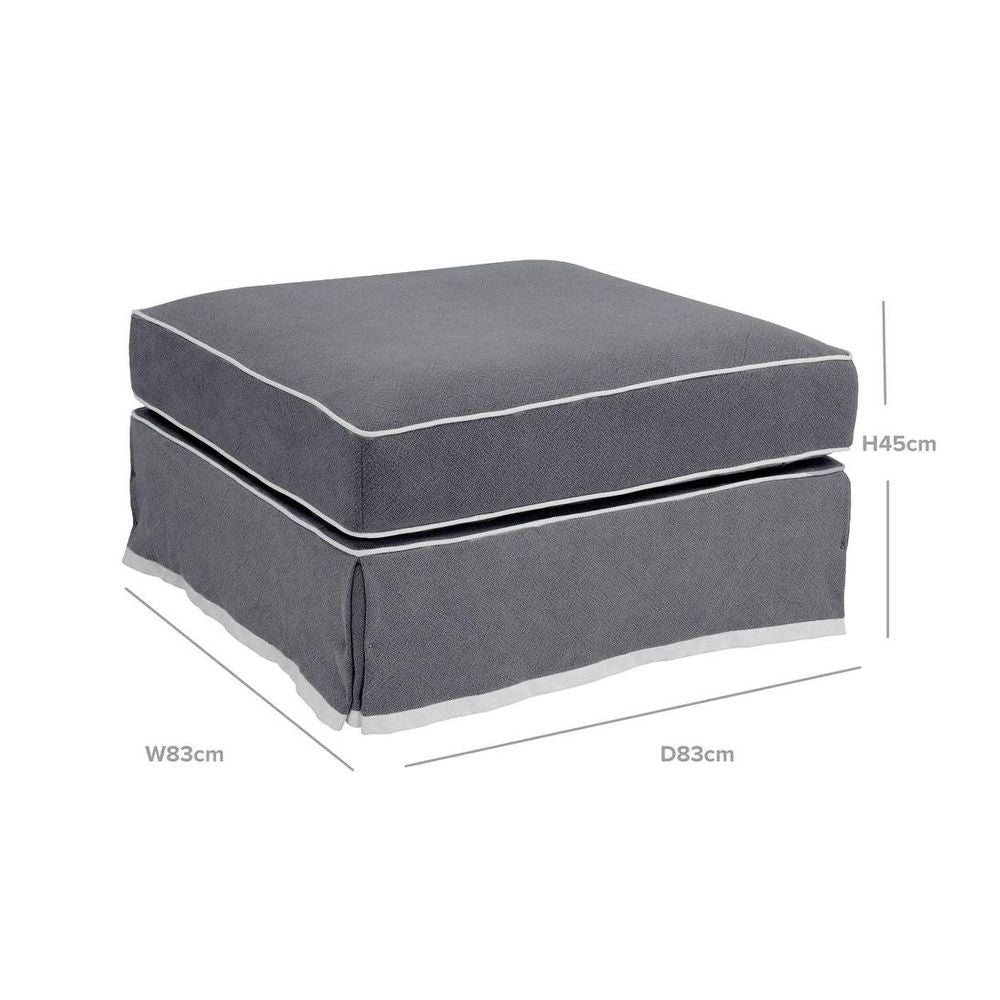 Slip Cover Only - Noosa Hamptons Ottoman Grey W/White Piping