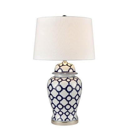 Lucca Blue & White Jar Shaped Lamp & Shade