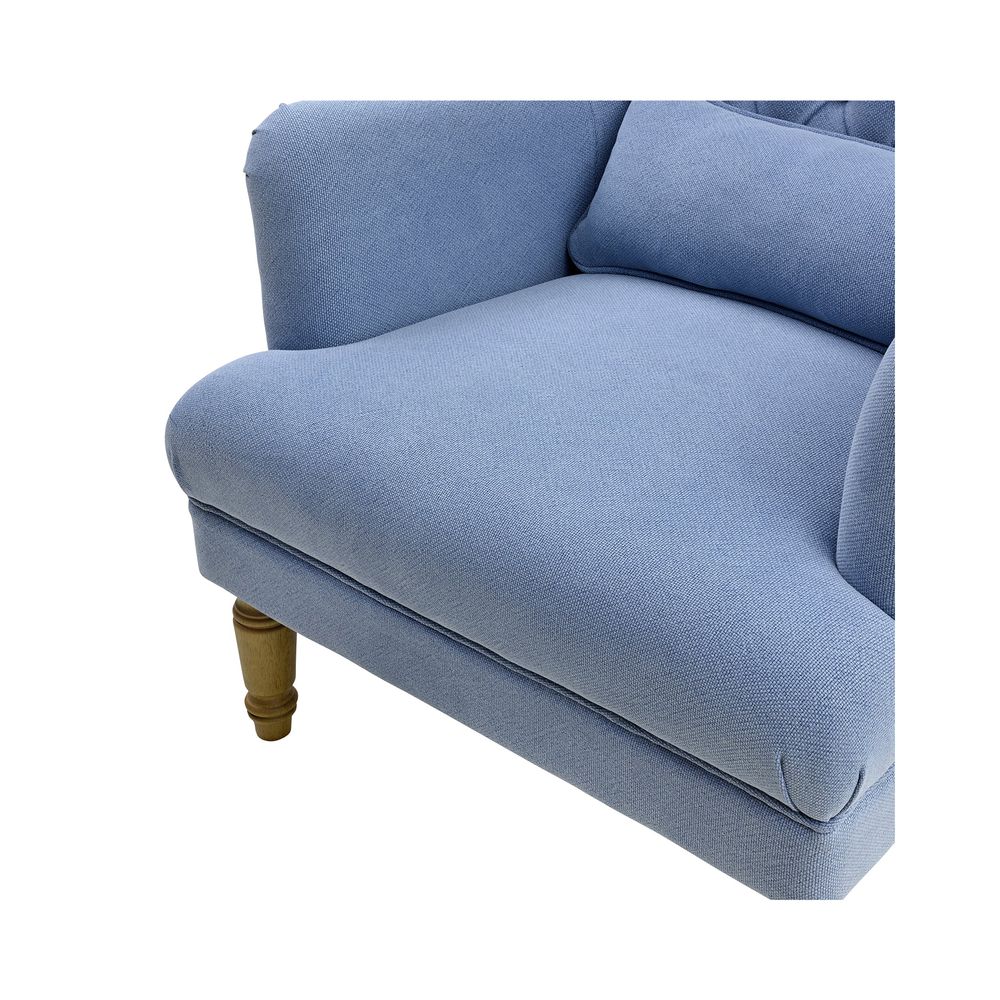 Bayside Slate Blue Hamptons Button Tufted Winged Armchair W/Wooden Legs