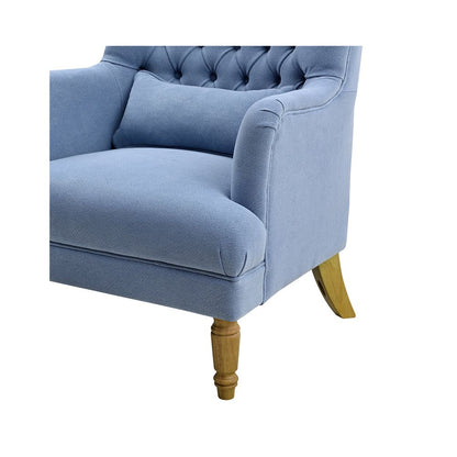 Bayside Slate Blue Hamptons Button Tufted Winged Armchair W/Wooden Legs