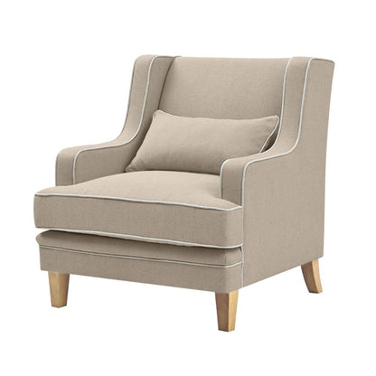 Bondi Hamptons Armchair Natural W/White Piping.