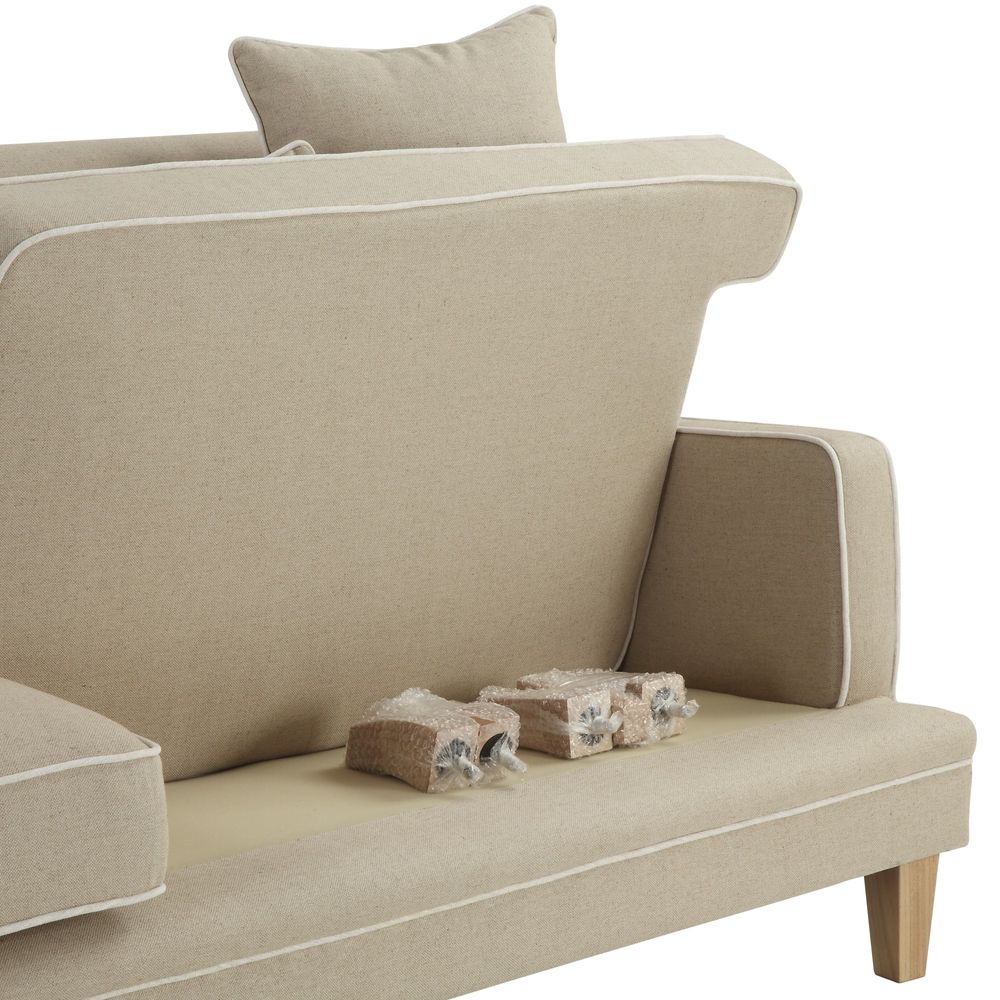 Bondi Hamptons 3 Seat Sofa Natural/White Piping