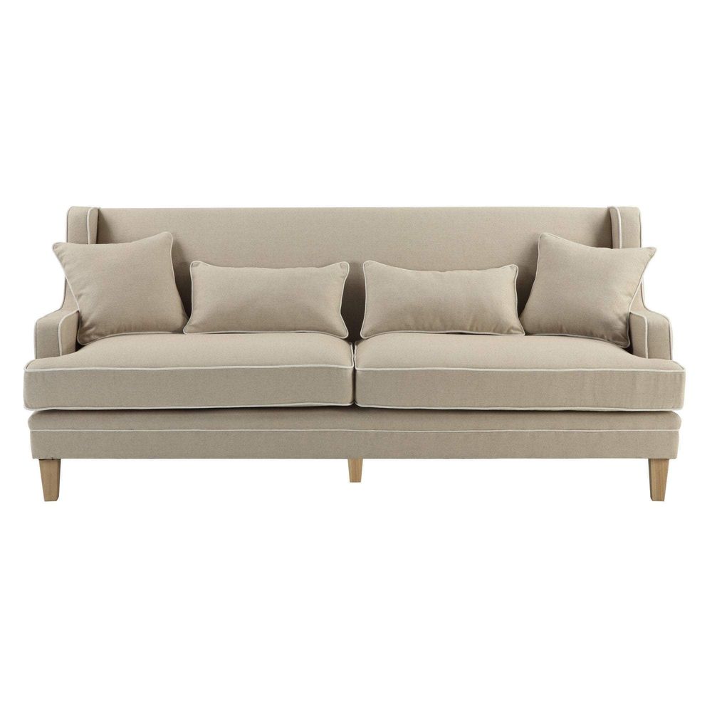 Bondi Hamptons 3 Seat Sofa Natural/White Piping