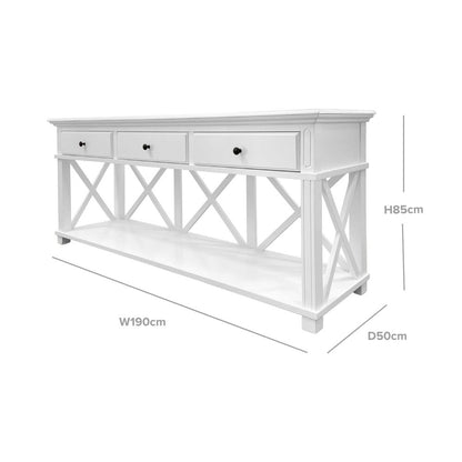 Sorrento 3 抽屉 190 厘米 Hamptons 控制台 白色