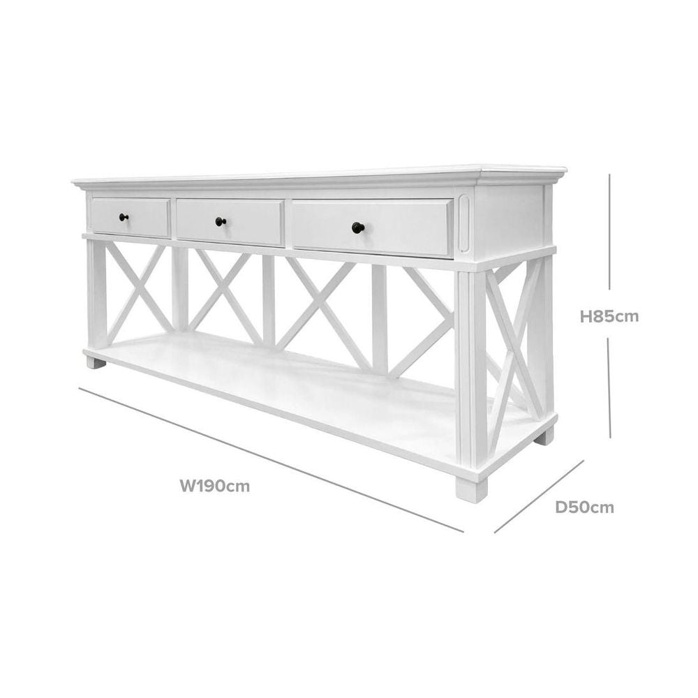 Sorrento 3 Drawer 190 Cm Hamptons Console White