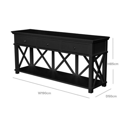 Sorrento 3 Drawer Hamptons 190Cm Console Black