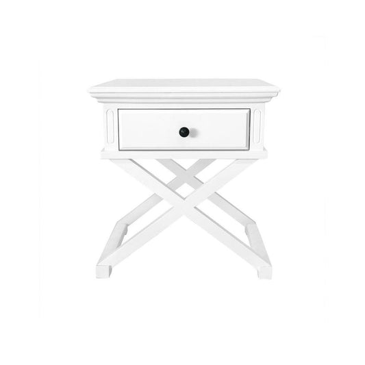 Sorrento Cross Leg Hamptons Side Table W/Drawer White