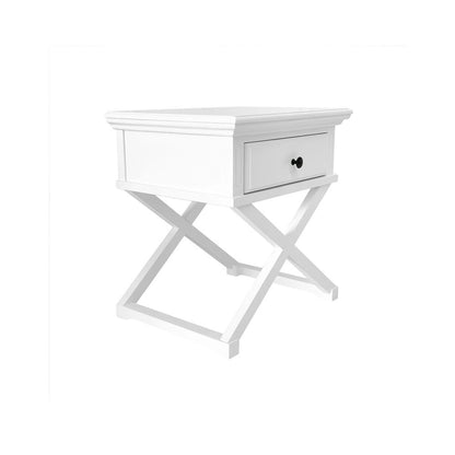 Sorrento Cross Leg Hamptons Side Table W/Drawer White