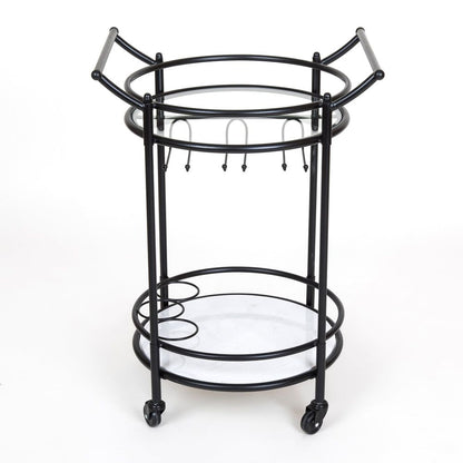 Round Marble Shelves Bar Cart Black