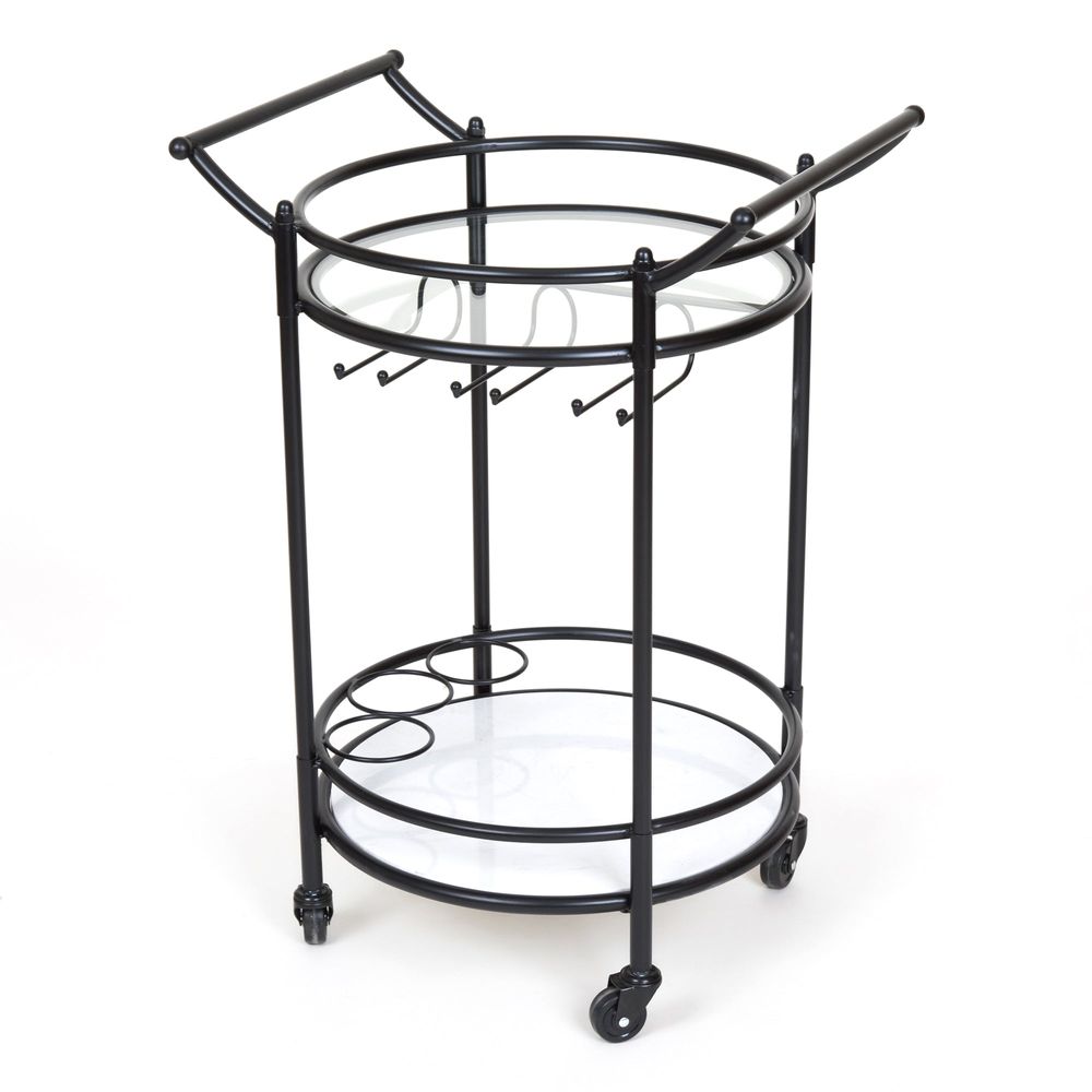 Round Marble Shelves Bar Cart Black