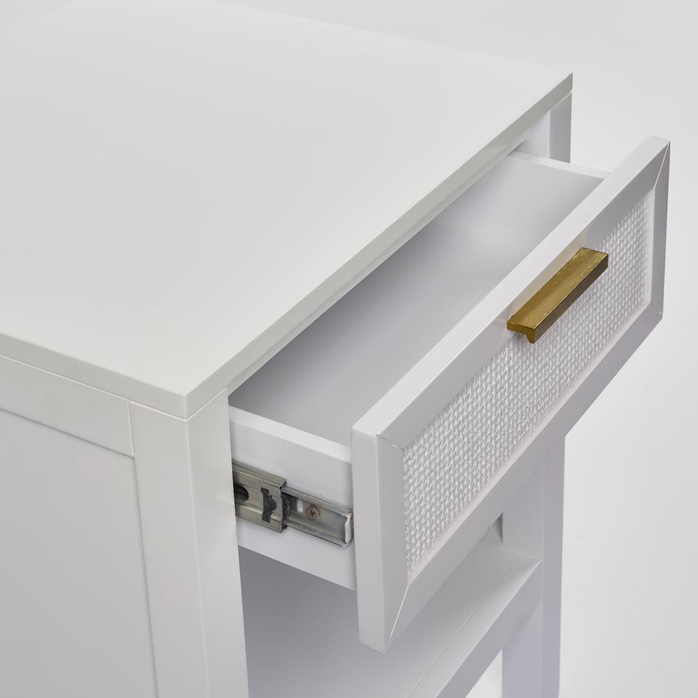 Santorini Hamptons Timber/Rattan Bedside Table White