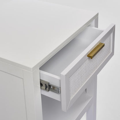 Santorini Hamptons Timber/Rattan Bedside Table White