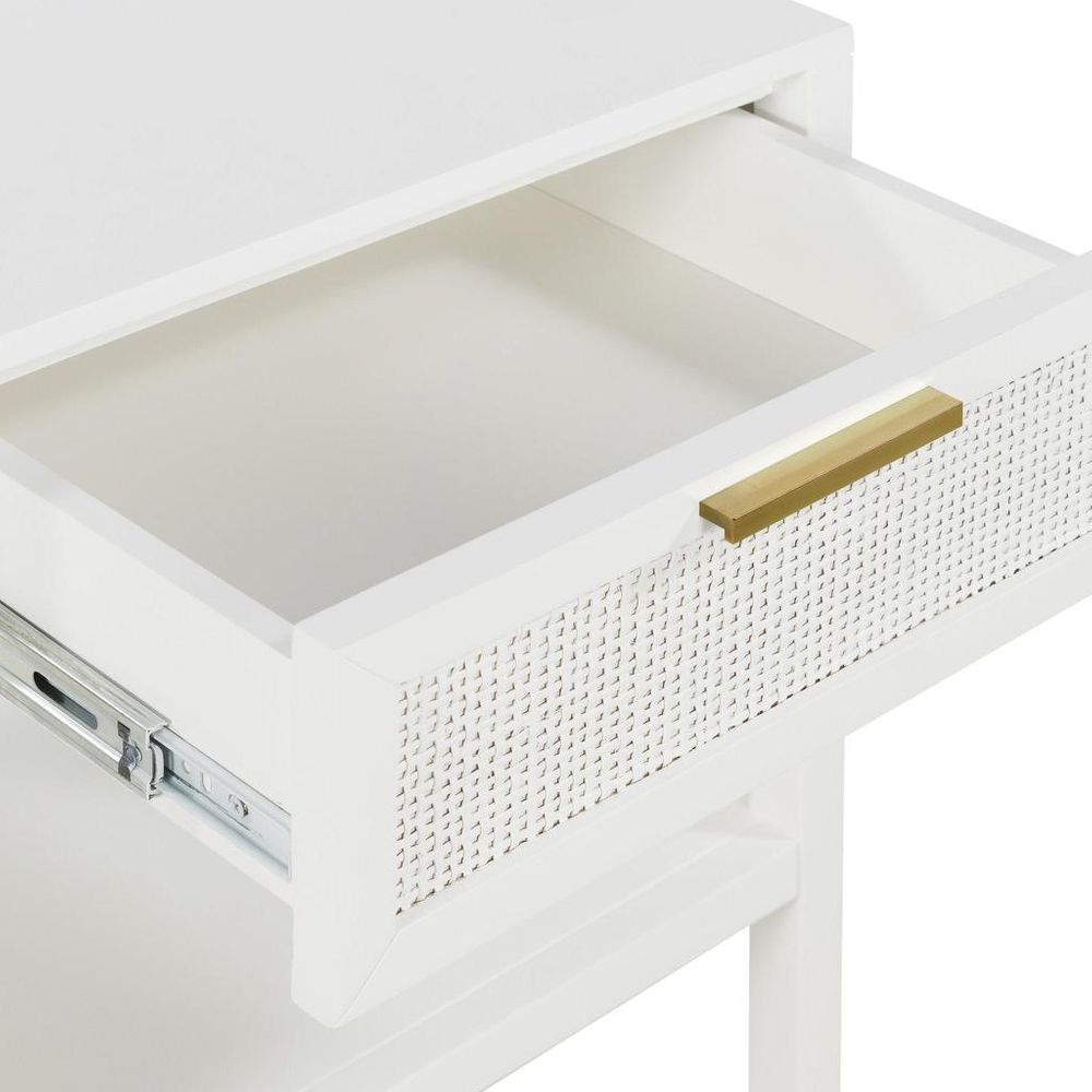 Santorini Hamptons Timber/Rattan Bedside Table White