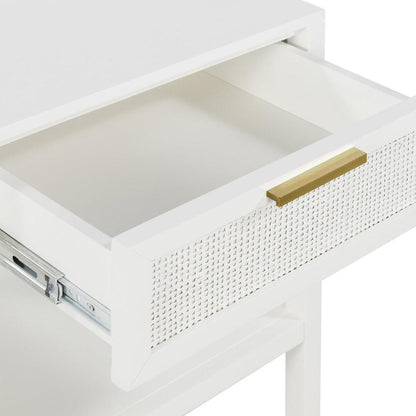 Santorini Hamptons Timber/Rattan Bedside Table White