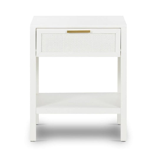 Santorini Hamptons Timber/Rattan Bedside Table White