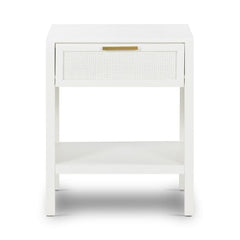 Santorini Hamptons Timber/Rattan Bedside Table White