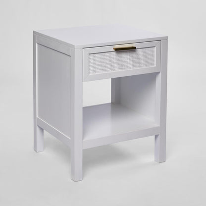 Santorini Hamptons Timber/Rattan Bedside Table White