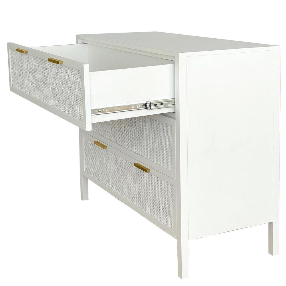 Santorini Hamptons 3 Drawer Timber/Rattan Dresser 100Cm White