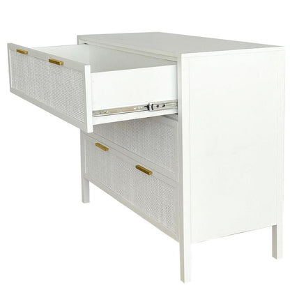 Santorini Hamptons 3 Drawer Timber/Rattan Dresser 100Cm White