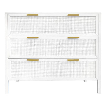 Santorini Hamptons 3 Drawer Timber/Rattan Dresser 100Cm White
